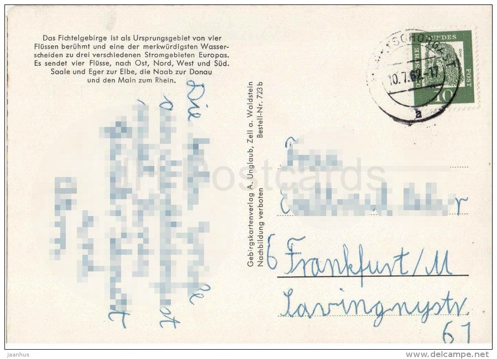 Die Vier Quellen des Fichtelgebirges - Naabquelle - Saalequelle - Mainquelle - Egerquelle - Germany - 1962 gelaufen - JH Postcards