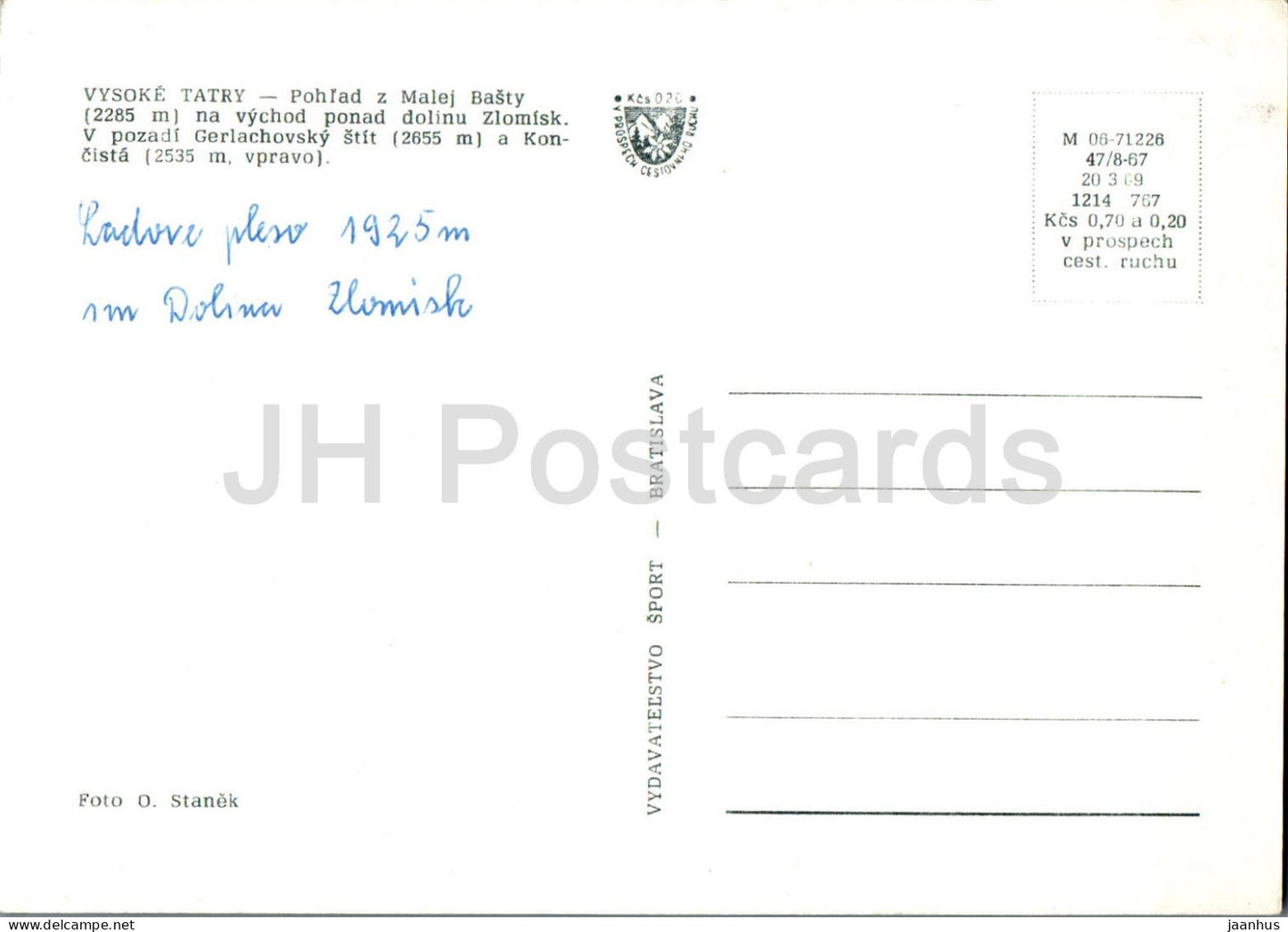 Vysoke Tatry - Pohlad z Malej Basty - Zlomisk - Gerlachovsky stit - Koncista - Slovakia - Czechoslovakia - used