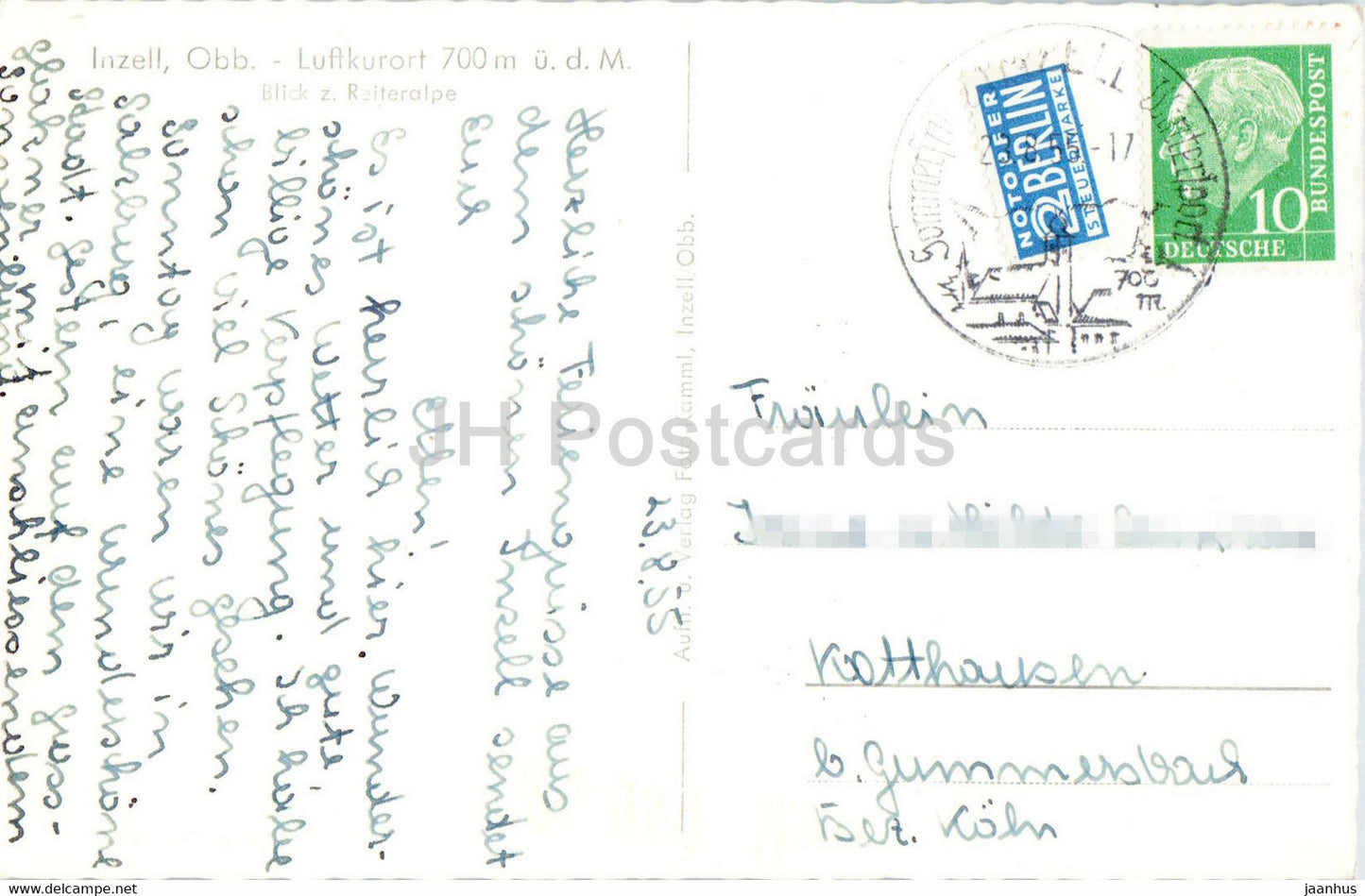 Inzell Obb - Luftkurort 700 m - Blick z Reiteralpe - carte postale ancienne - 1955 - Allemagne - utilisé