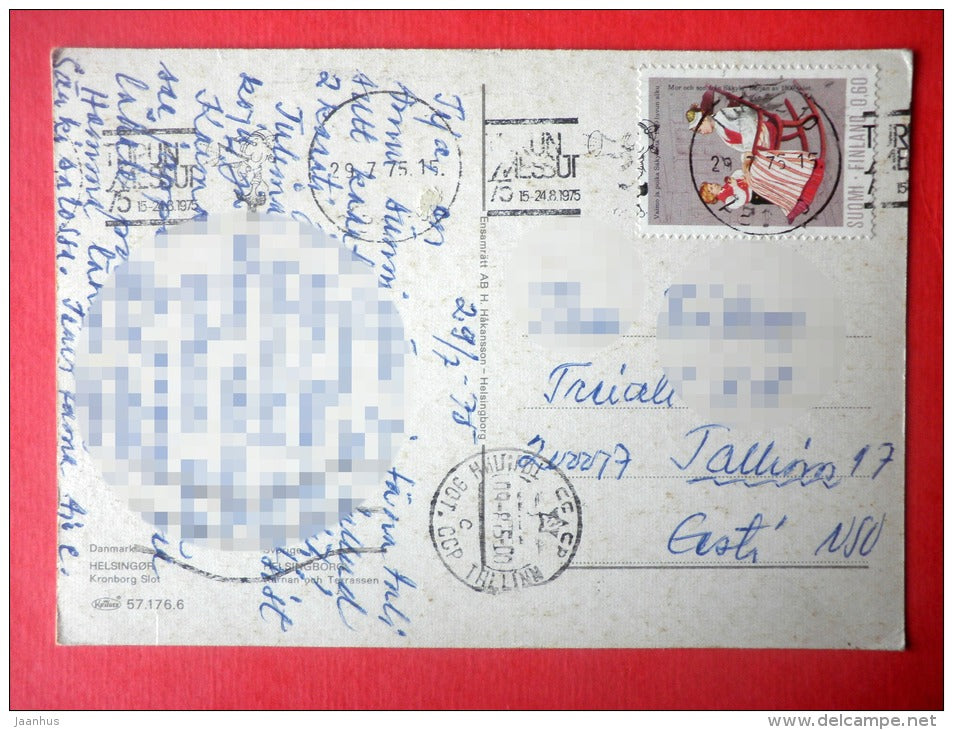 Kronborg Castle - map - Helsingor - Helsingborg - Denmark - Sweden - sent from Finland to Estonia USSR 1975 - JH Postcards