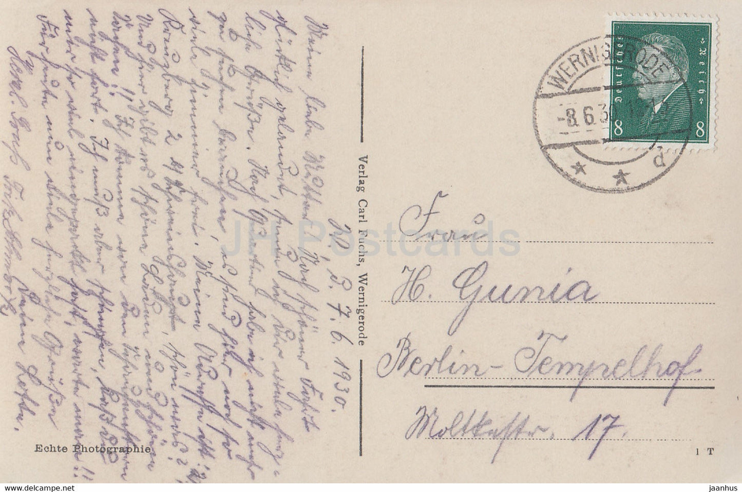 Wernigerode a Harz - Schloss von der Sennhutte - castle - 57200 - old postcard - 1930 - Germany - used