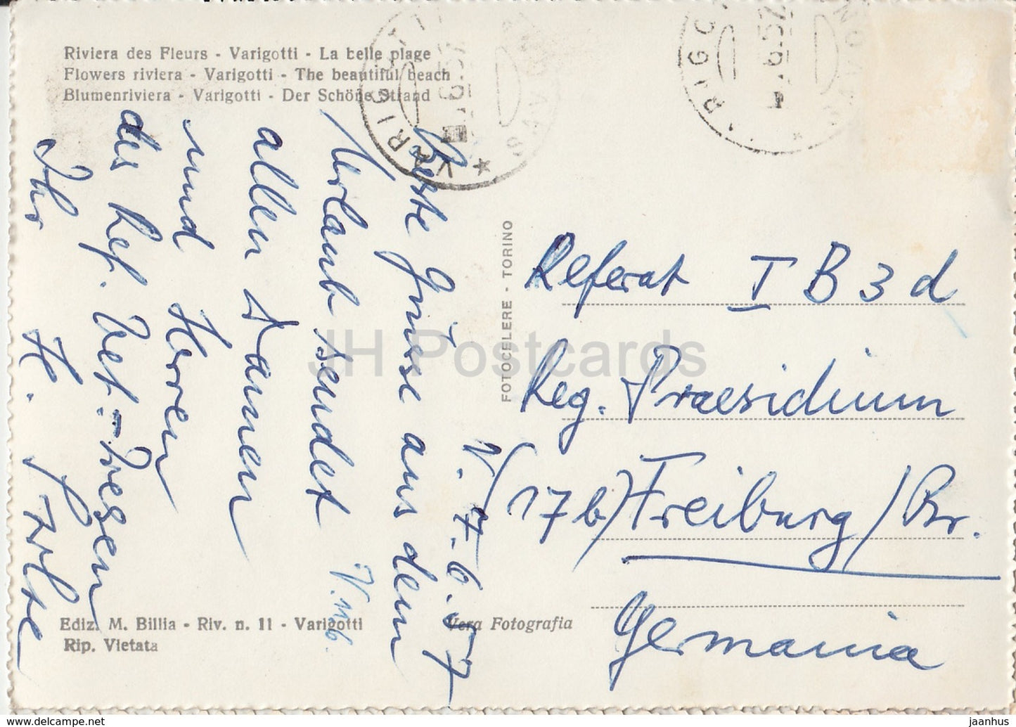 Riviera dei Fiori - Varigotti - La Bella Spiaggia - beach - Italy - 1957 - used