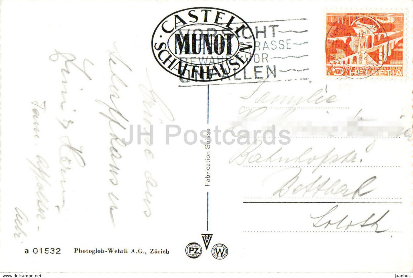 Schaffhausen - navire - bateau à vapeur - 01532 - carte postale ancienne - 1952 - Suisse - utilisé