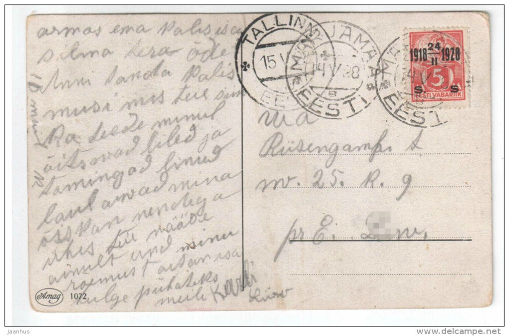 illustration by Fiebiger - grotto , swan - Amag 1072 - old postcard - circulated in Estonia 1928 , Märjamaa - used - JH Postcards