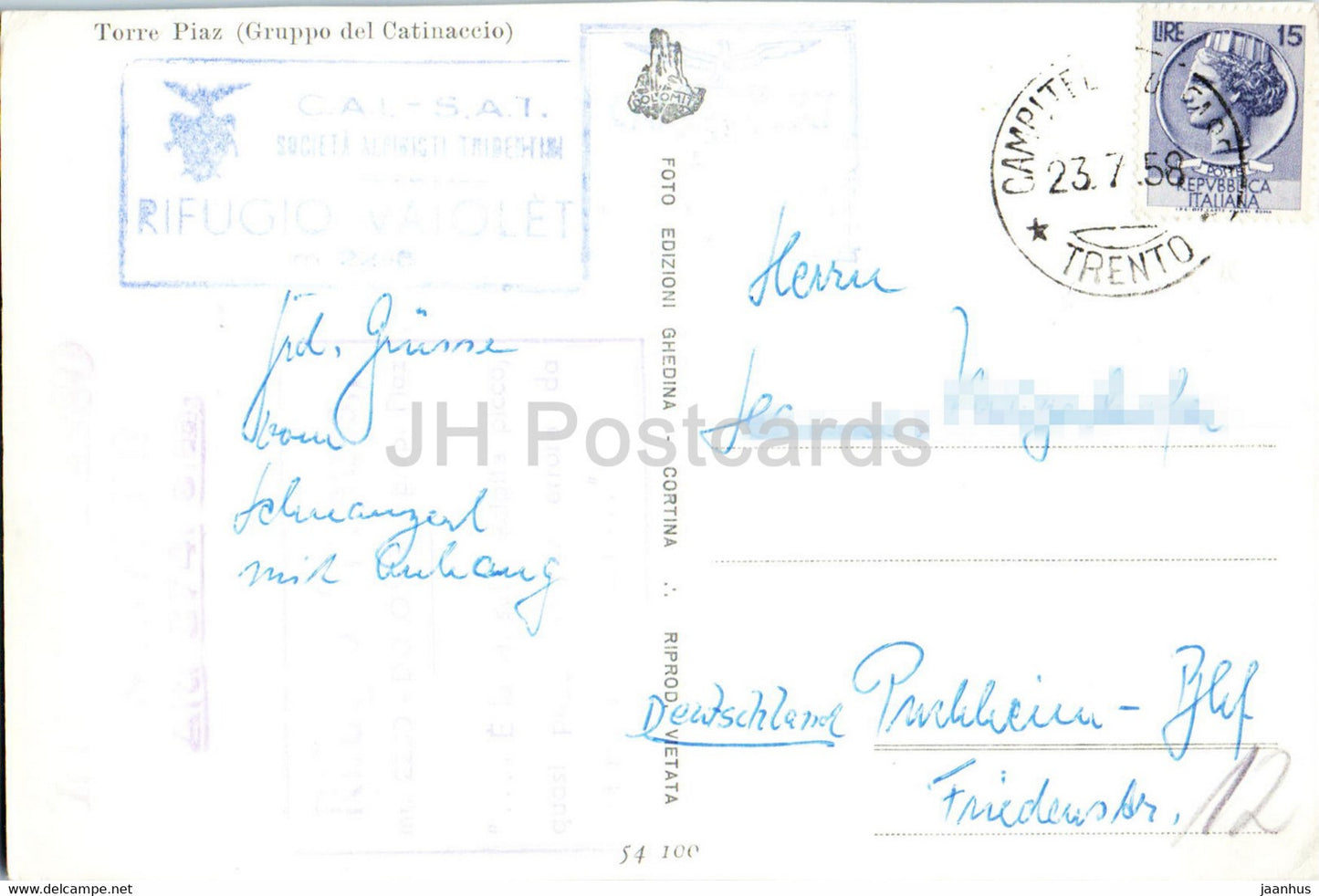 Torre Piaz - Gruppo del Catinaccio - old postcard - 1958 - Italy - used