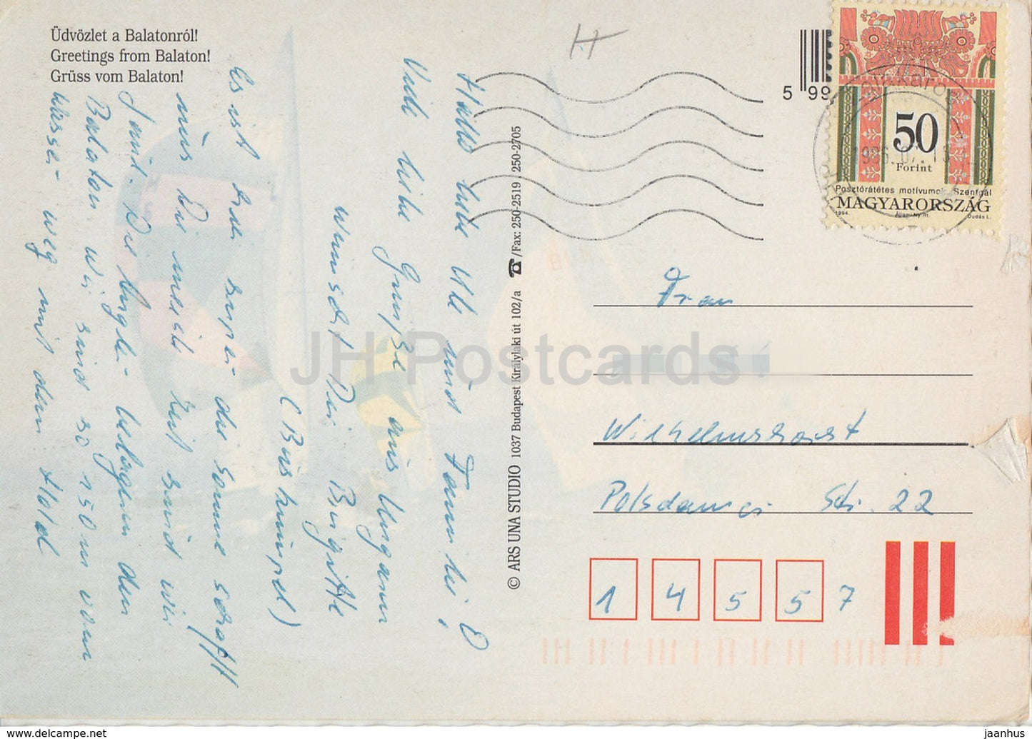 Keszthely - sailing boat - hotel - church - multiview - 1996 - Hungary - used