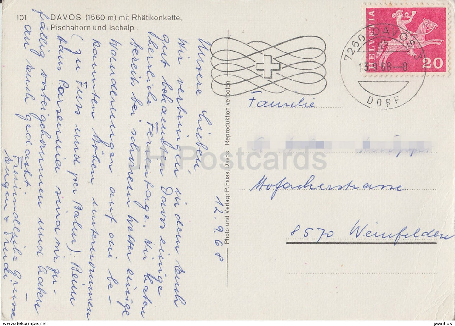 Davos 1560 m mit Rhatikonkette Pischahorn und Ischalp - 101 - 1968 - Switzerland - used