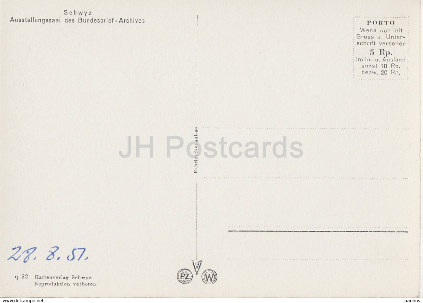 Schwyz - Ausstellungssaal des Bundesbrief Archives - 1957 - Switzerland - unused