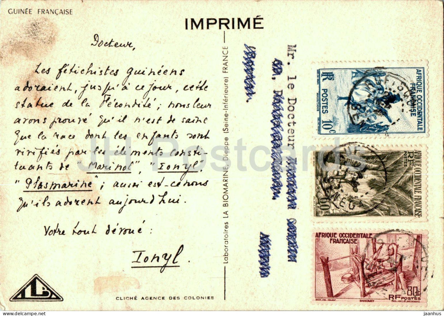 Guinee Francaise - statue - old postcard - French Guinea - used