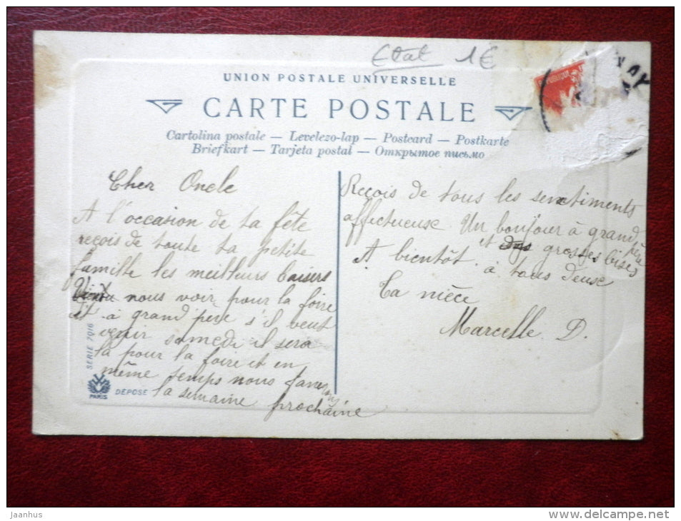 Easter Greeting Card - Bonne Et Heureuse Fete - swallow - airplane - flowers - France - used - JH Postcards