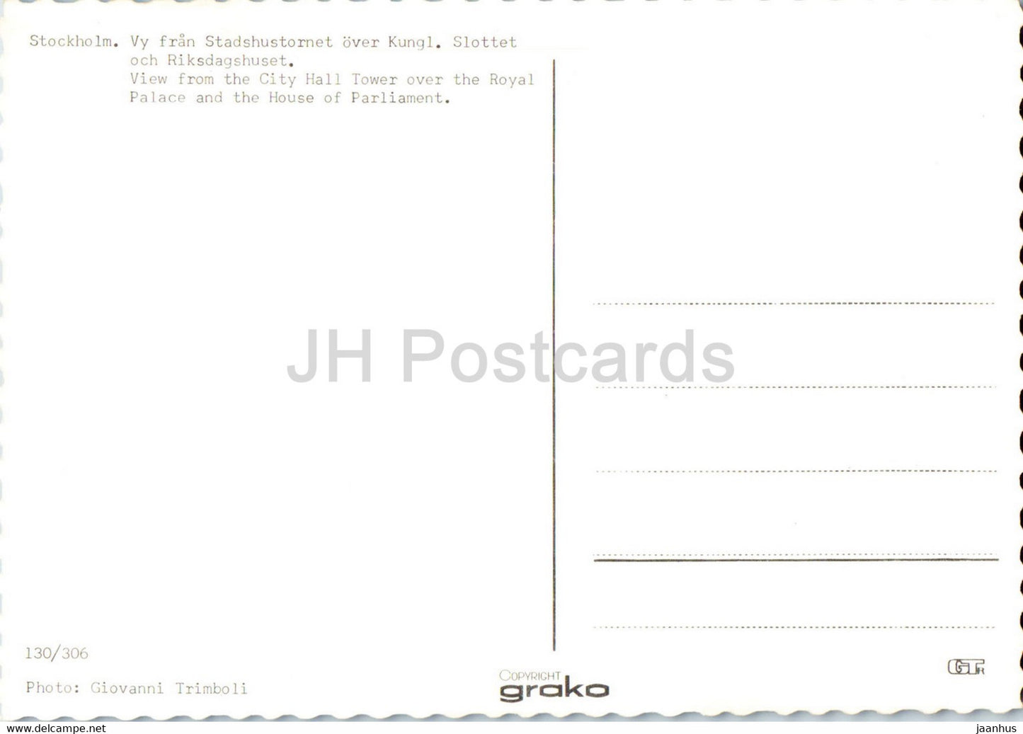 Stockholm - Vue depuis la tour de l'hôtel de ville sur le Palais Royal et la Chambre du Parlement - train - Suède - inutilisé
