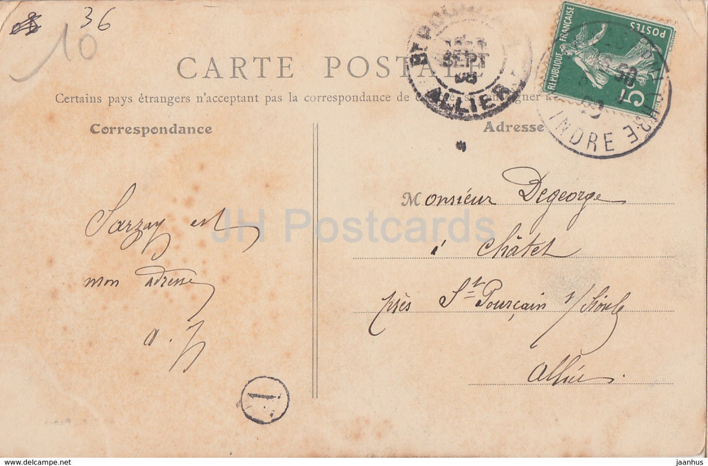 Nohan Vicq - Chateau de Sarzay - castle - 3 - old postcard - France - 1908 - used