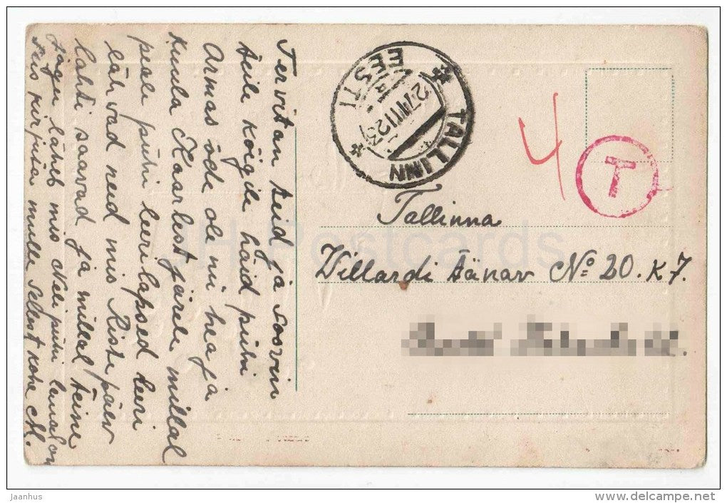 Easter Greeting Card - catkins - church - house - 21 221 - circulated in Estonia Tallinn 1923 - JH Postcards