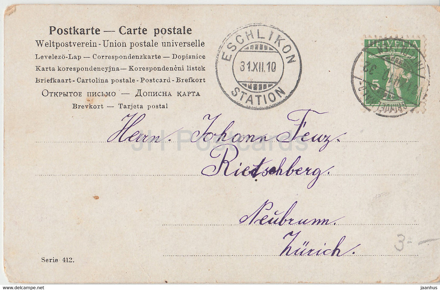 couple - woman and man - folk costumes - Serie 412 - old postcard - 1910 - used