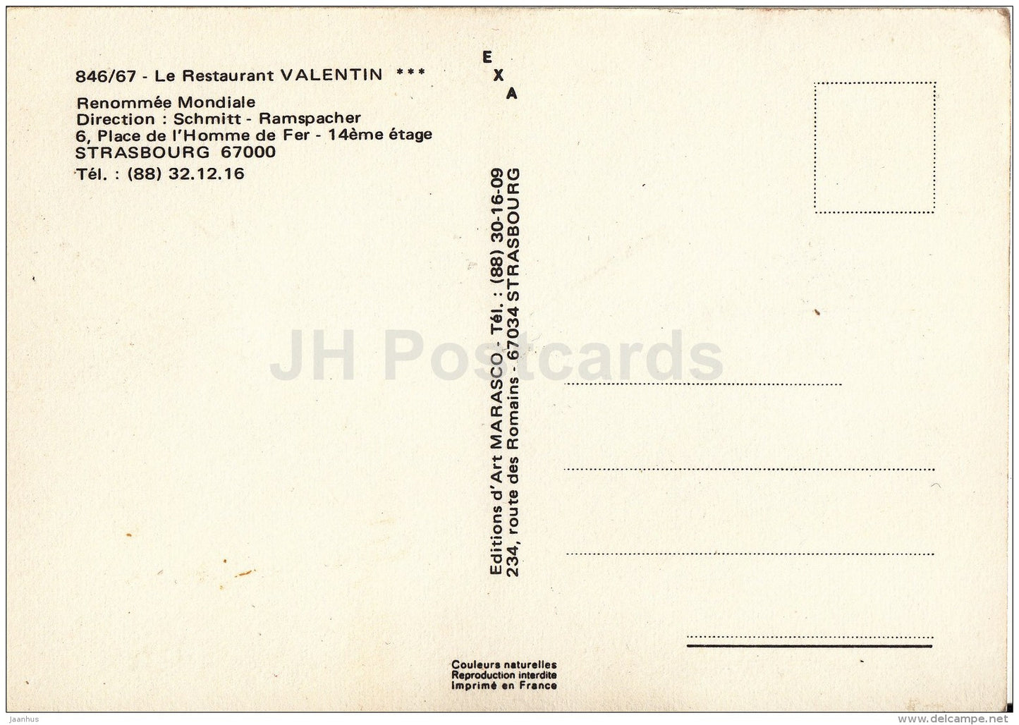 Strasbourg - restaurant Valentin - France - unused - JH Postcards