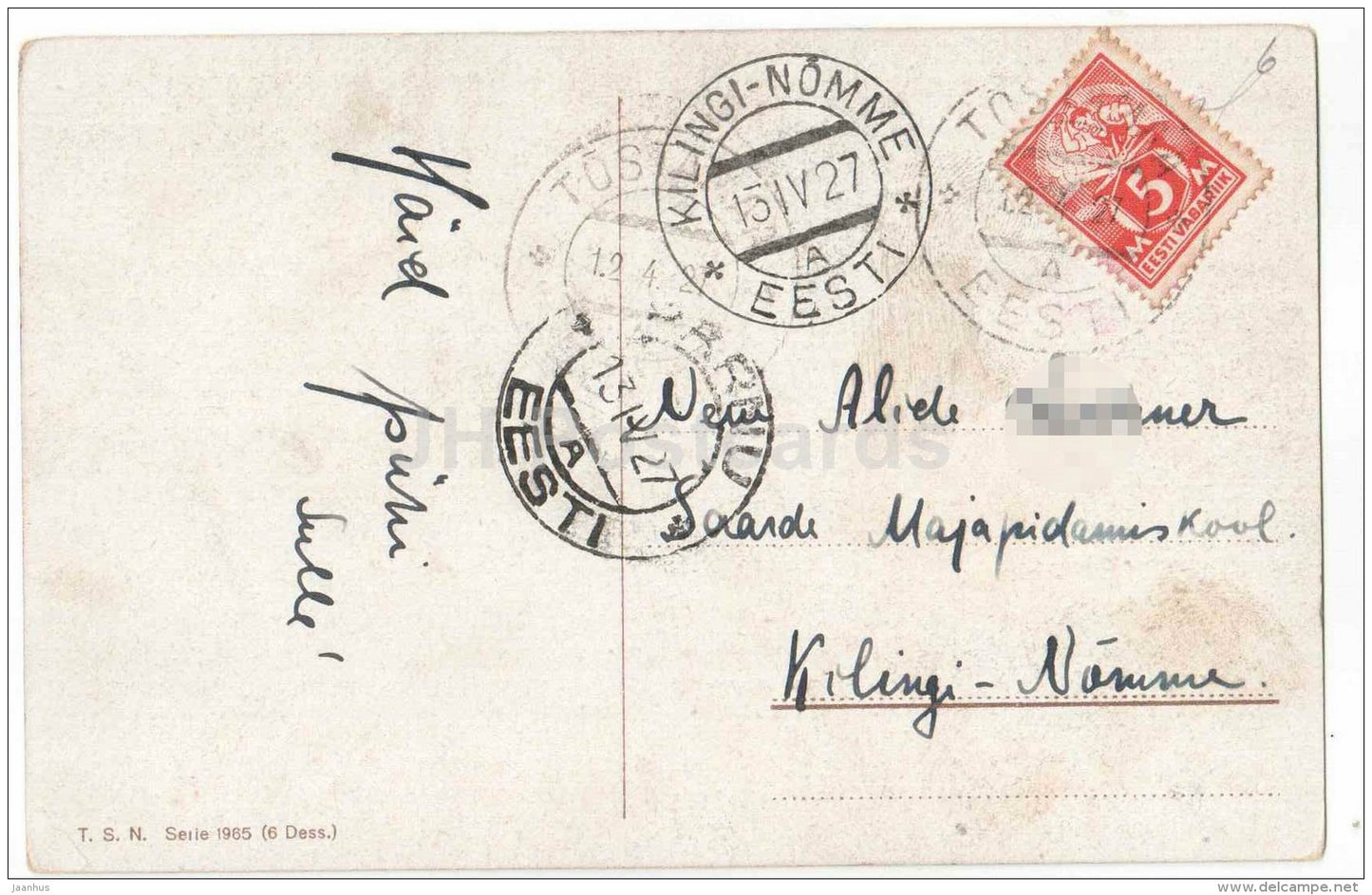 autumn view - river - illustration - T.S.N. - Serie 1965 - circulated in Estonia Kilingi-Nõmme 1927 - JH Postcards