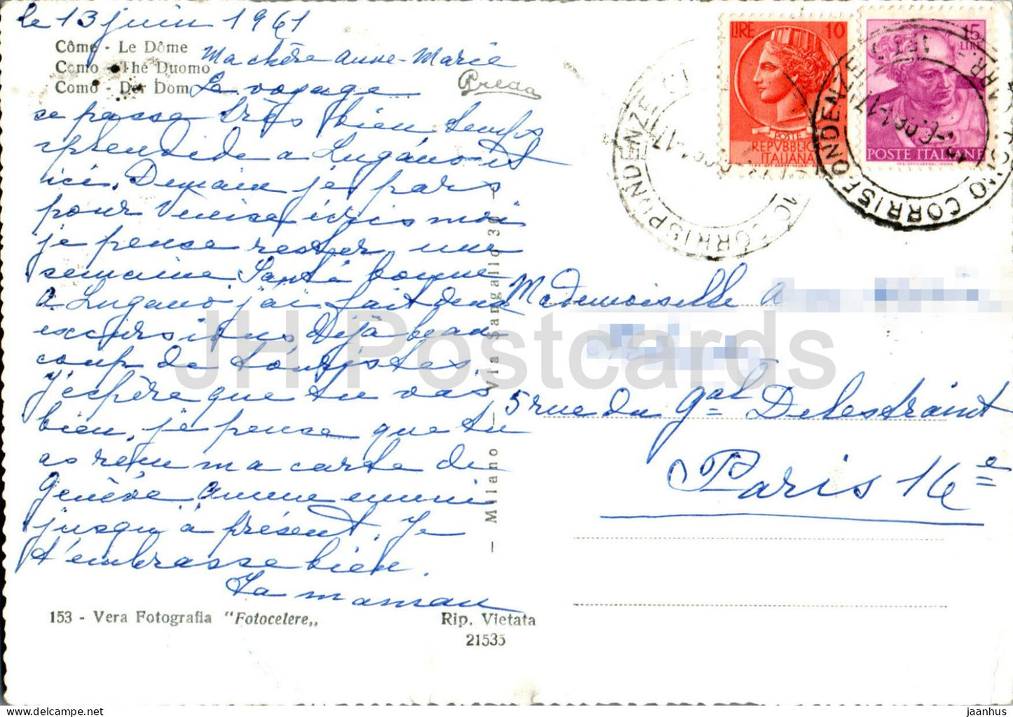 Côme - Il Duomo - cathédrale - 153 - 1961 - Italie - utilisé