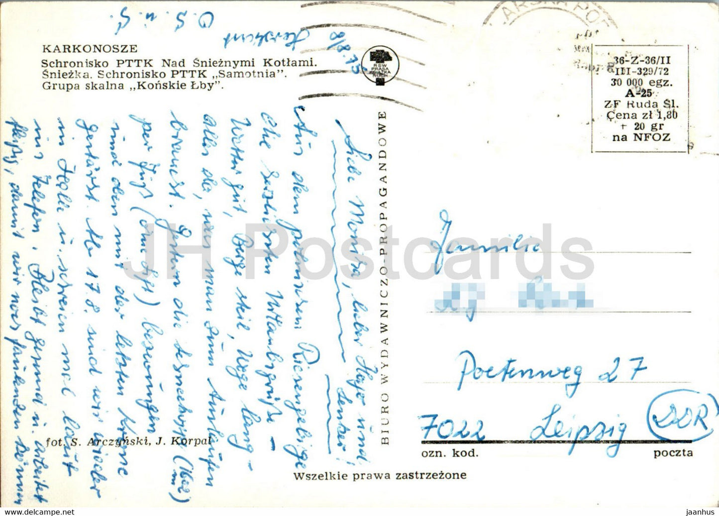 Karkonosze - Schronisko PTTK Nad Snieznymi Kotlami -Sniezka - Samotnia - Konskie Lby - multiview - 1975 - Poland - used