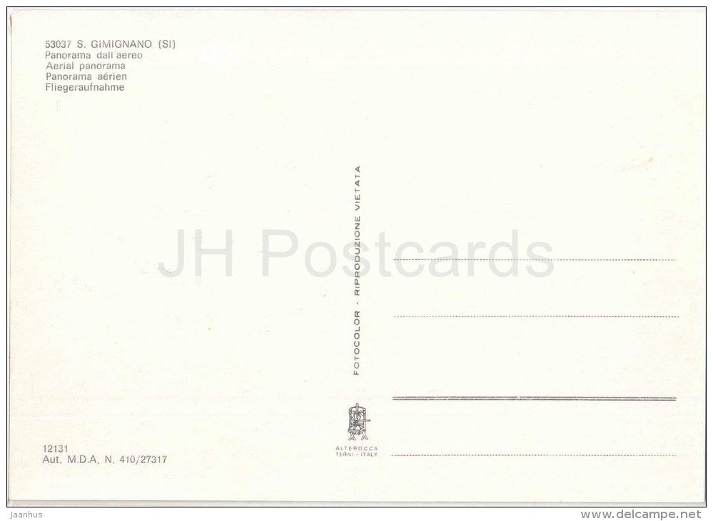 panorama dall`aereo - Città di San Gimignano - Siena - Toscana - 53037 - 12130 - Italia - Italy - unused - JH Postcards