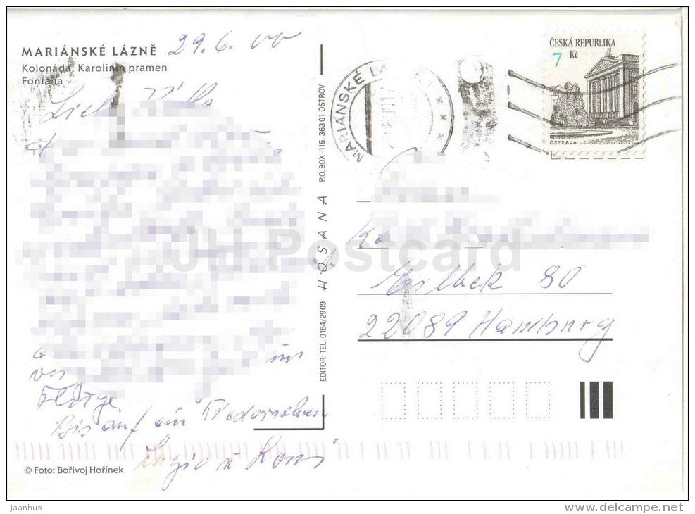 Marianske Lazne - Marienbad - colonnade - fountain - Czech Republic - used 2001 - JH Postcards