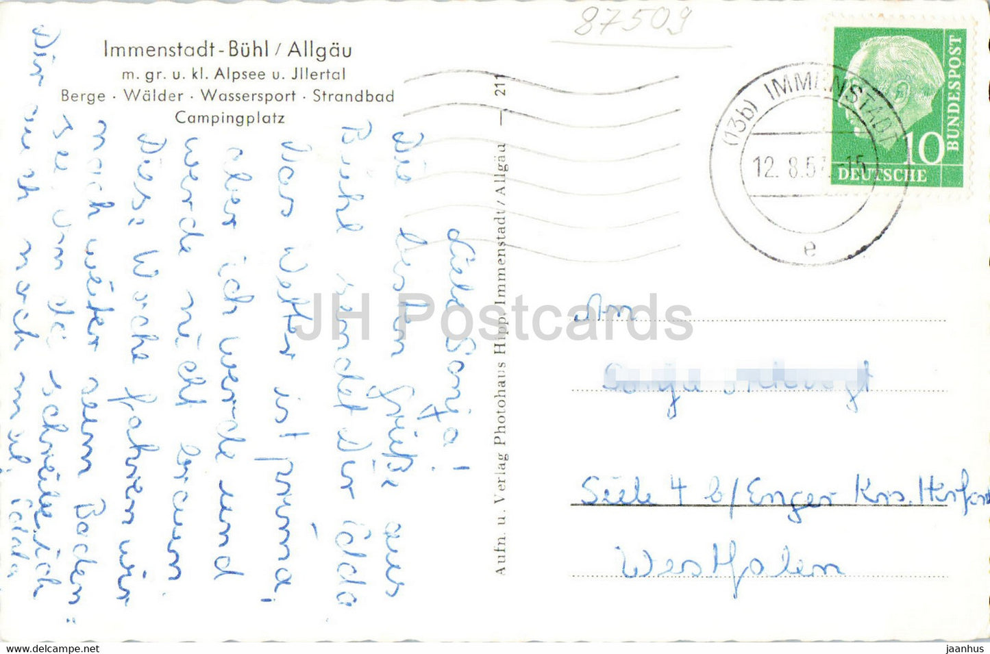 Immenstadt - Buhl - Allgau - kl Alpsee - Illertal - old postcard - 1957 - Germany - used