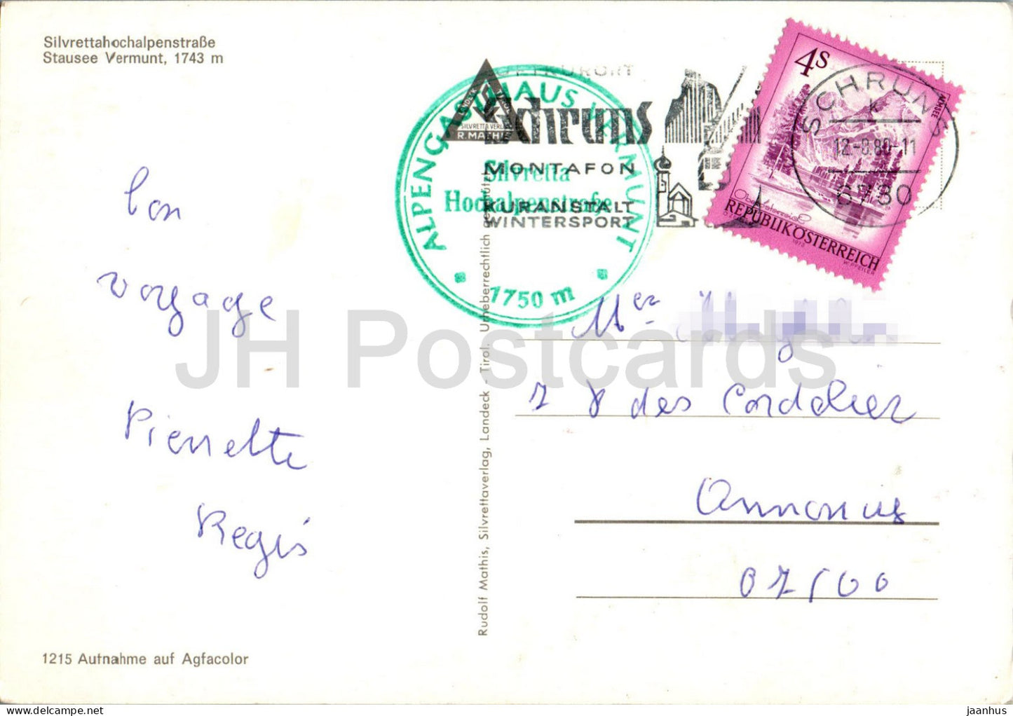 Silvrettahochalpenstrasse - Stausee Vermunt 1743 m - 1215 - 1980 - Austria - used