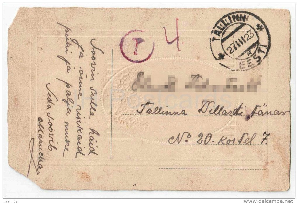 Easter Greeting Card - swan - flowers - birch trees - circulated in Estonia Tallinn 1923 - JH Postcards