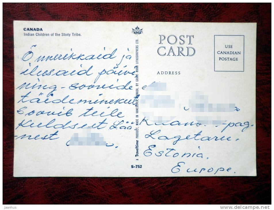 Indian Children of the Stony Tribe - Canada - used - JH Postcards