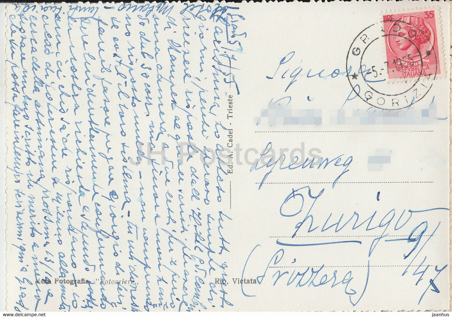 Grado - Giardino e Spiaggia - beach - old postcard - 1955 - Italy - used