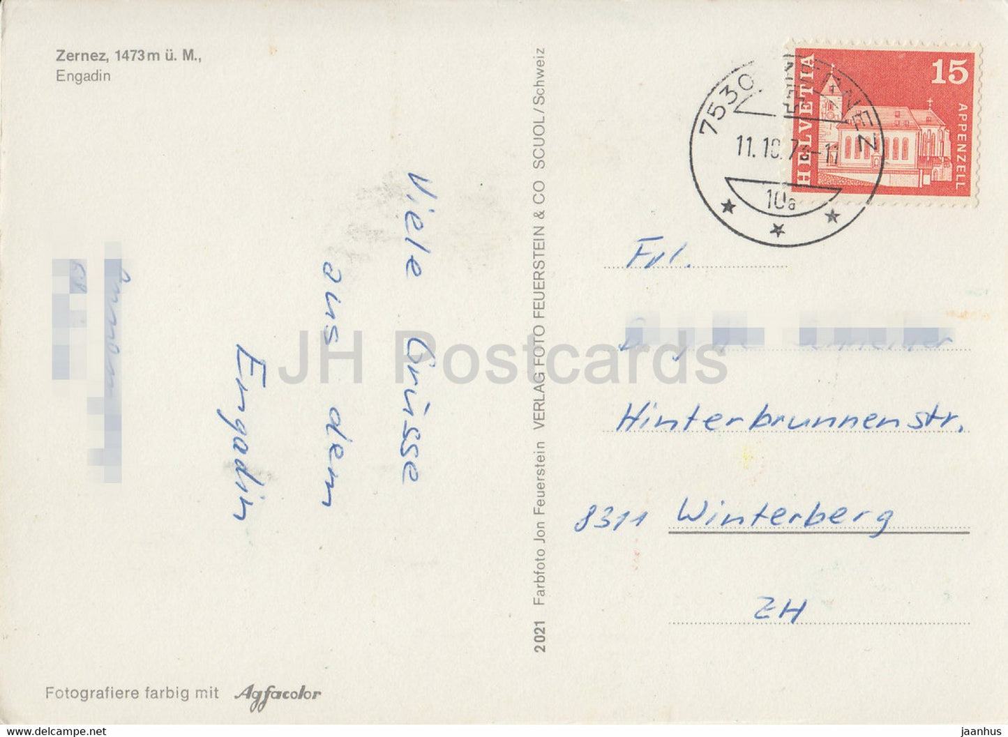 Zernez 1473 m - Engadine - 1973 - Suisse - inutilisé
