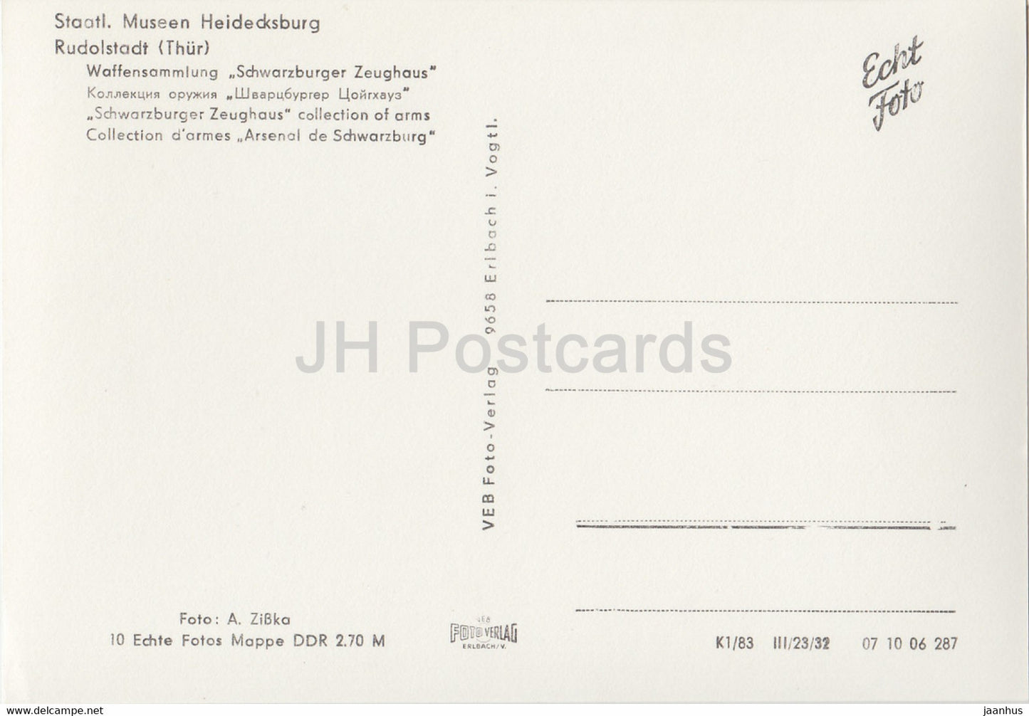 Rudolstadt - Waffensammlung Schwarzburger Zeughaus - Staatl. Museen Heidecksburg - DDR Germany - unused