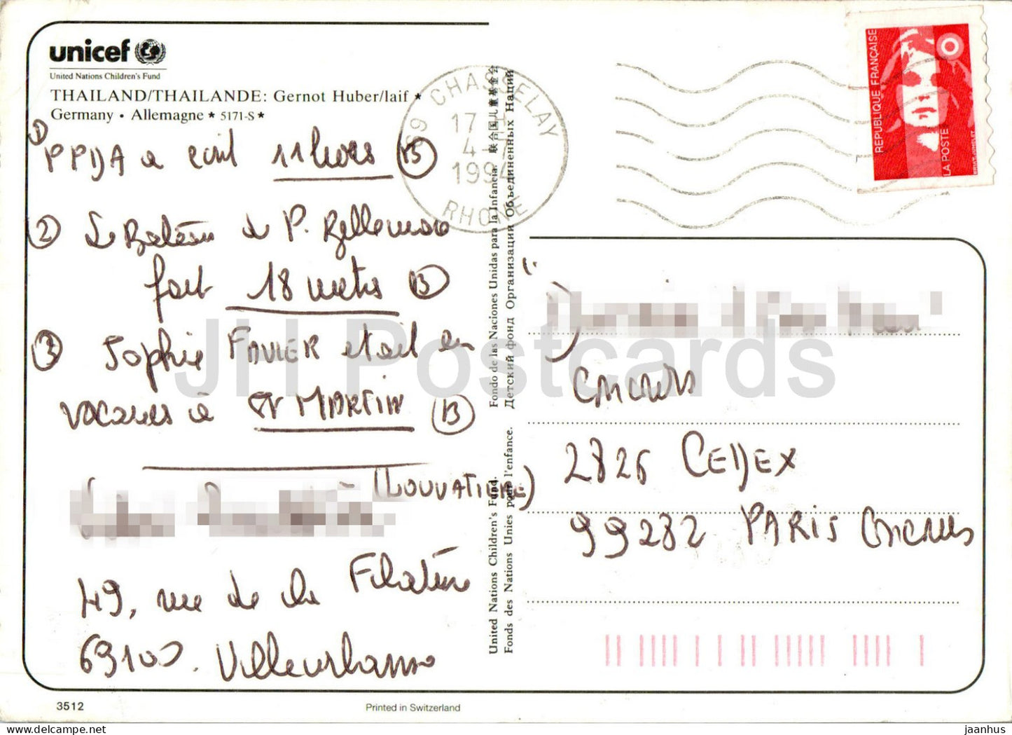 Thaïlande Enfants - fille - UNICEF - 1994 - Thaïlande - utilisé