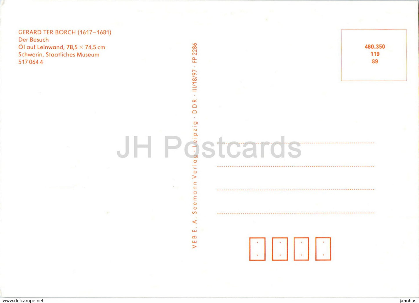peinture de Gerard ter Borch - Der Besuch - La Visite - Art néerlandais - Allemagne DDR - inutilisé