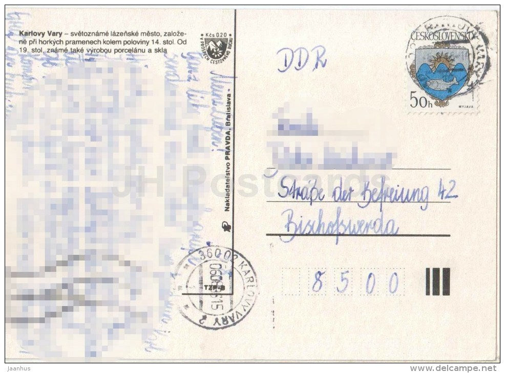 Karlovy Vary - Karlsbad - spa - architecture - town views - Czechoslovakia - Czech - used - JH Postcards