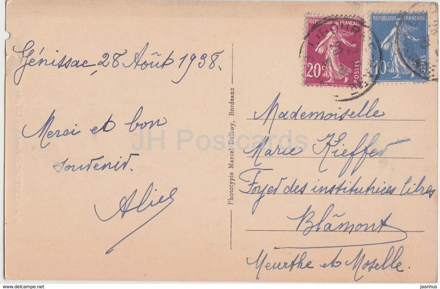 Genissac - L'Eglise - Kirche - 4 - 1938 - alte Postkarte - Frankreich - gebraucht