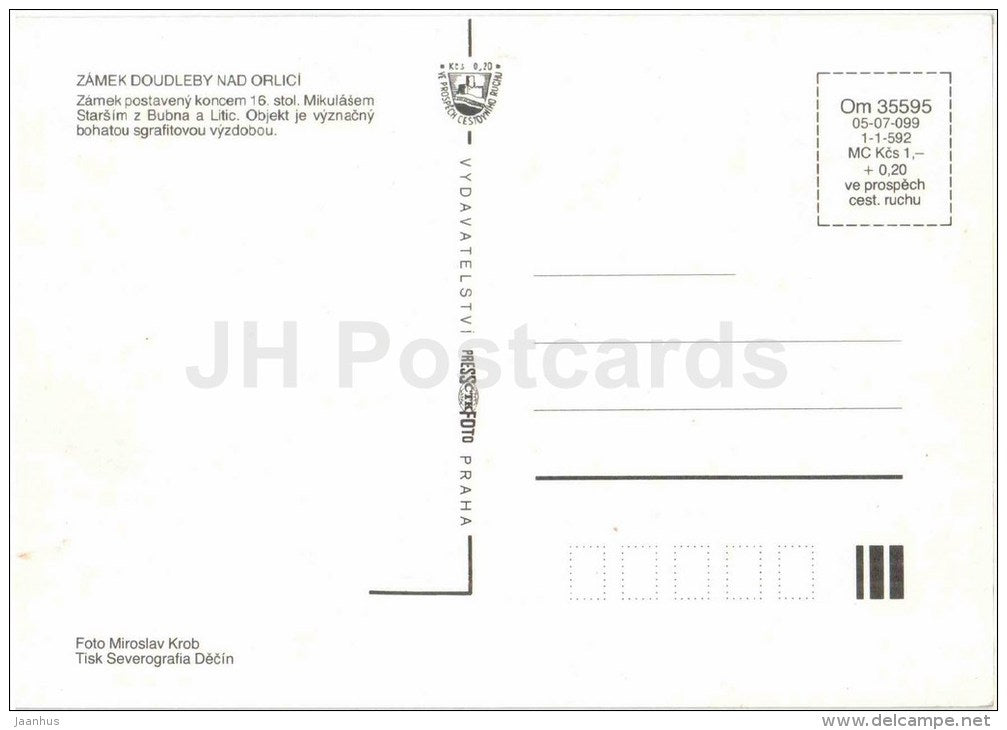 castle - The building is distinguished by rich sgraffito decoration Doudleby nad Orlici - Czechoslovakia - Czech - JH Postcards