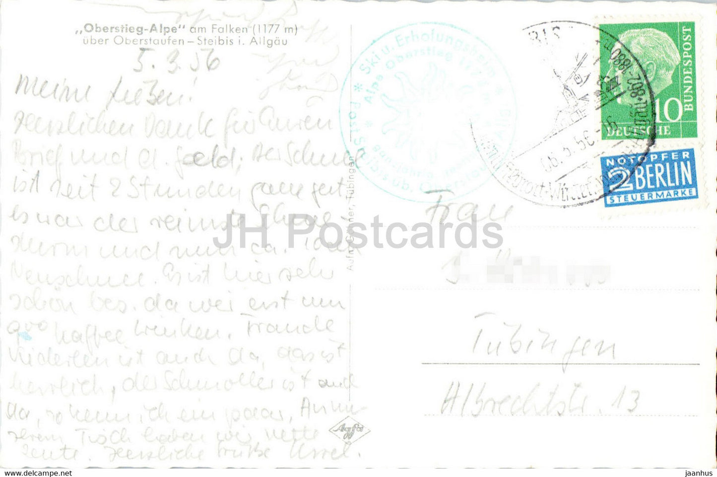 Oberstieg Alpe am Falken uber Oberstaufen - Steibis i Allgau - old postcard - 1956 - Germany - used