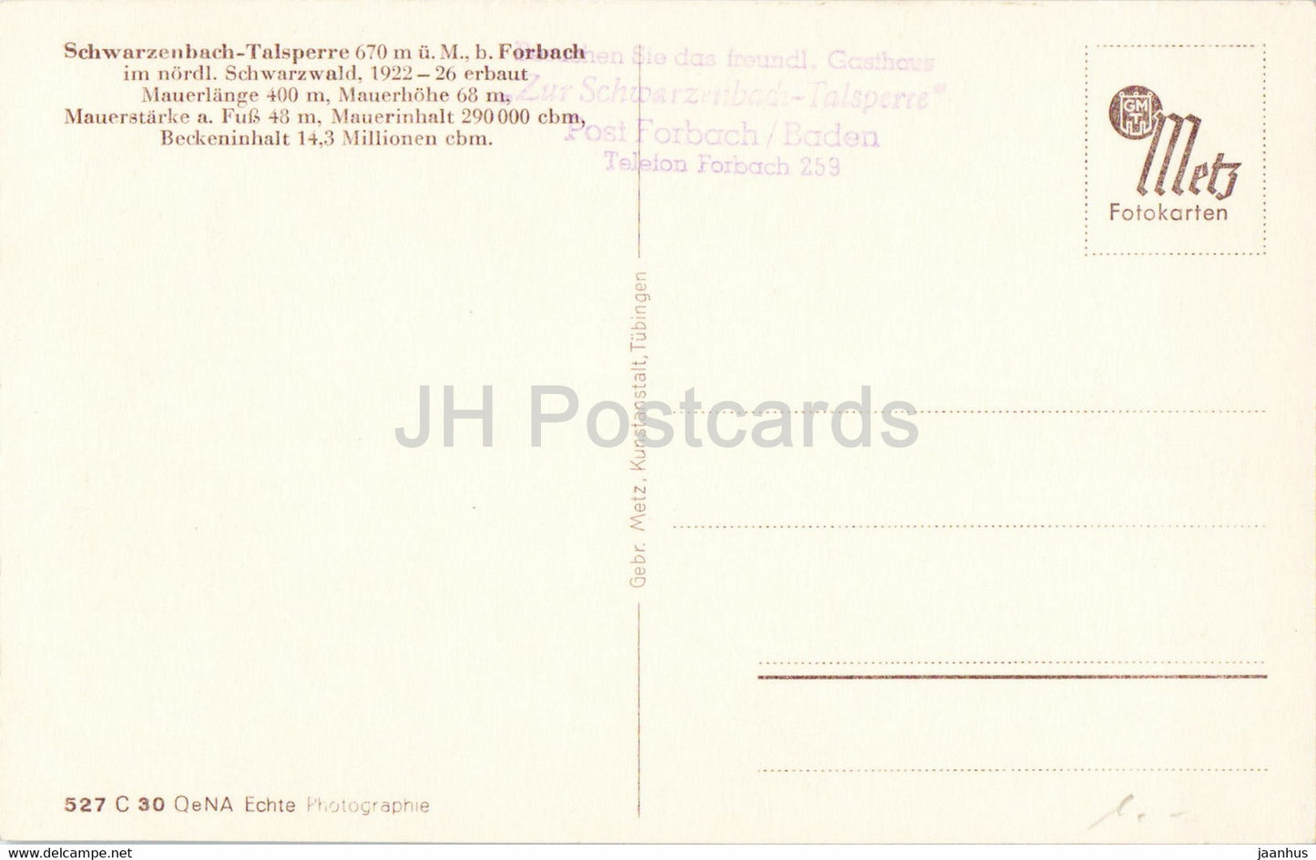 Schwarzenbach Talsperre - 1 - old postcard - Germany - unused