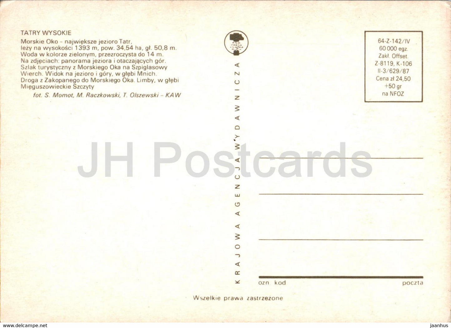 Tatry Wysokie - High Tatras - Morskie Oko - Poland - unused