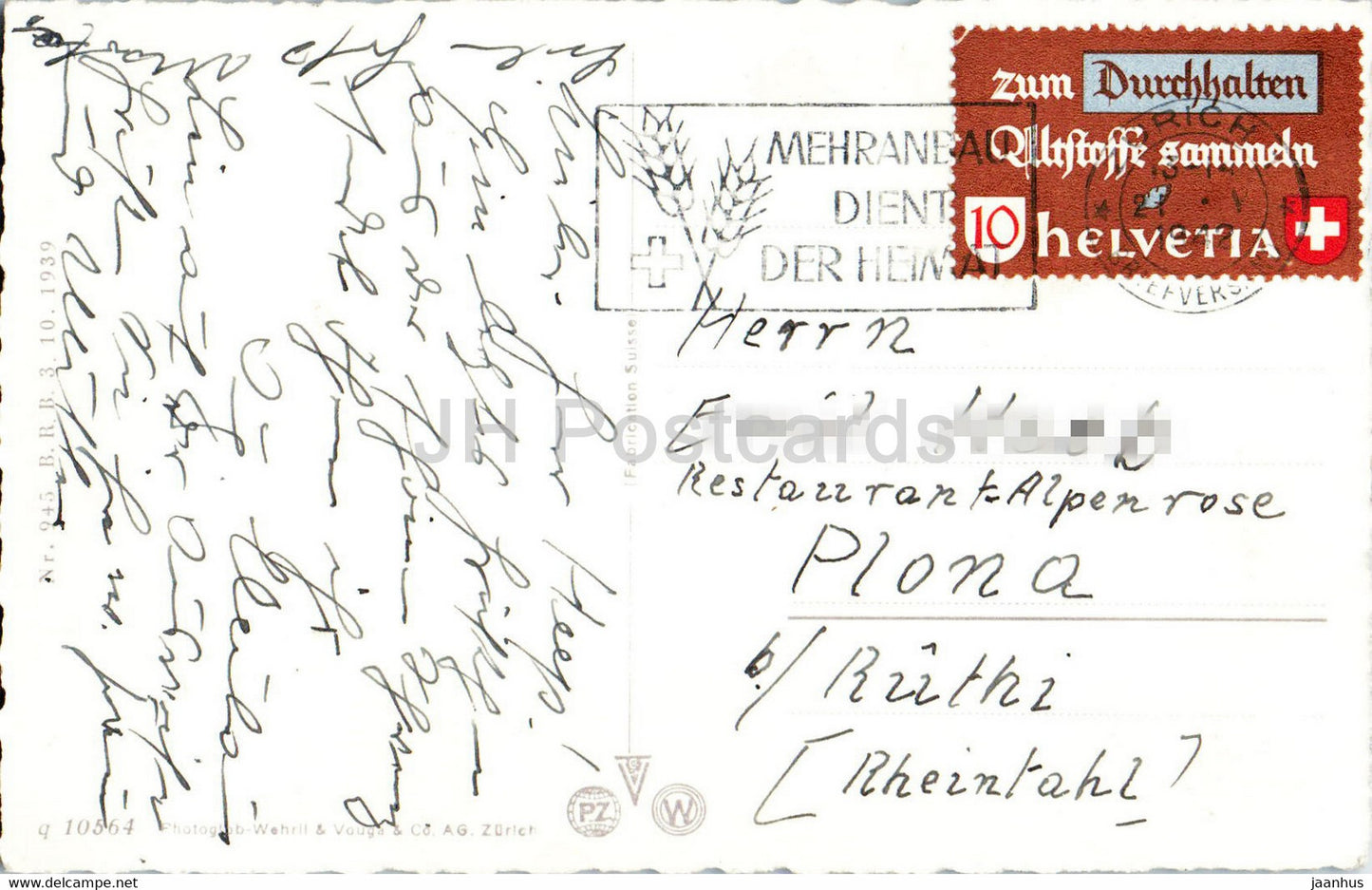 Zurich - Limmatquai - 945 - 1942 - carte postale ancienne - Suisse - occasion