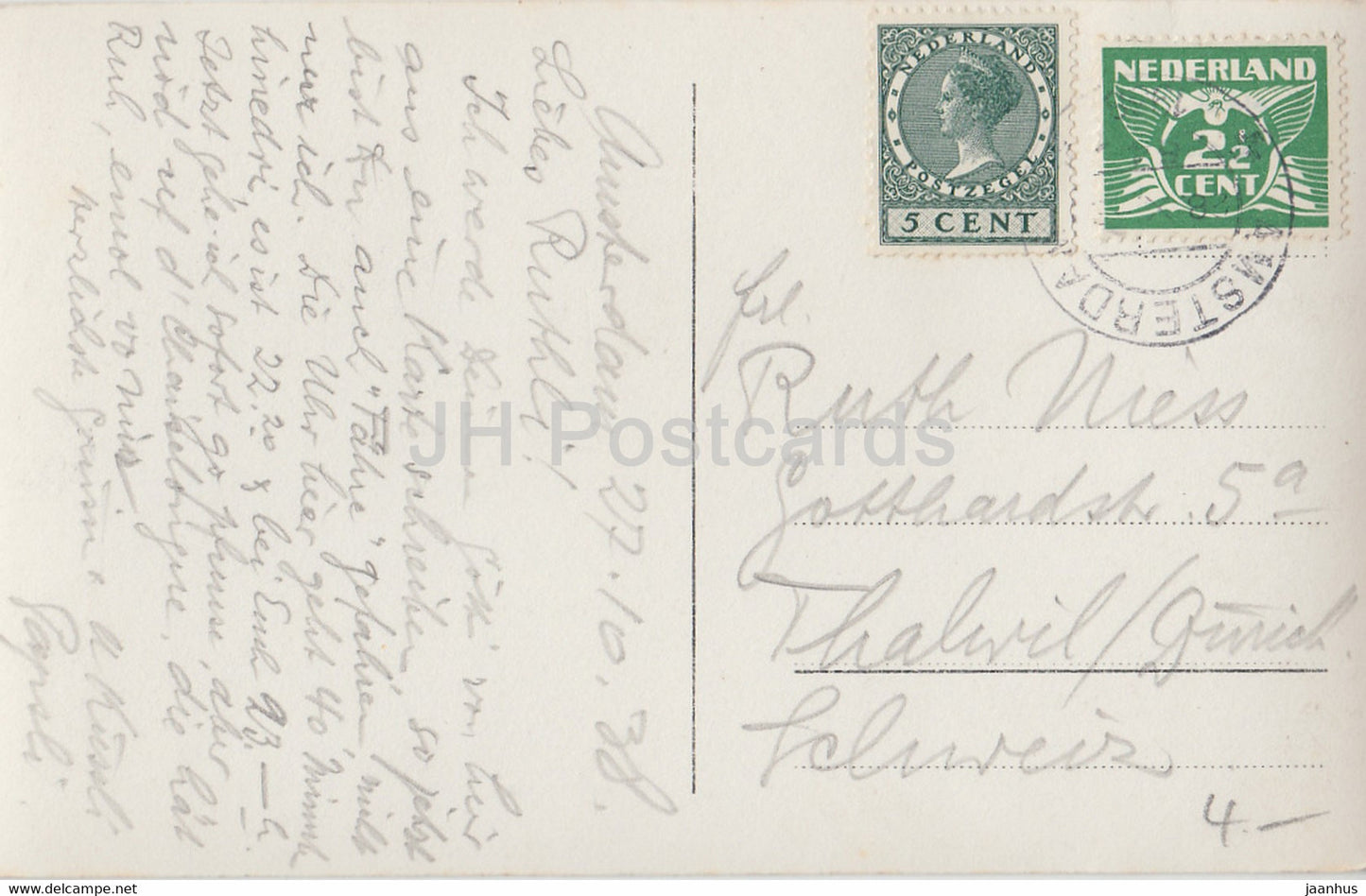 Amsterdam - Binnen Amstel - Boot - alte Postkarte - 1938 - Niederlande - gebraucht