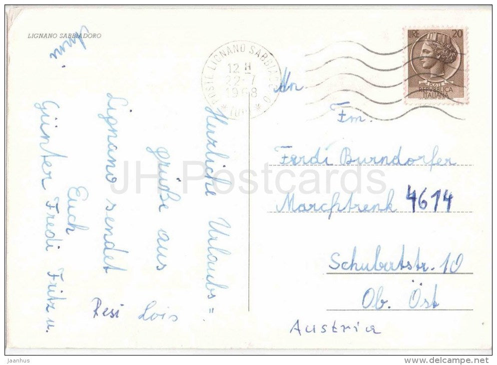 Lignano Sabbiadoro - beach - Lignano - Udine - Frioli - Italia - Italy - sent from Italy to Austria 1968 - JH Postcards