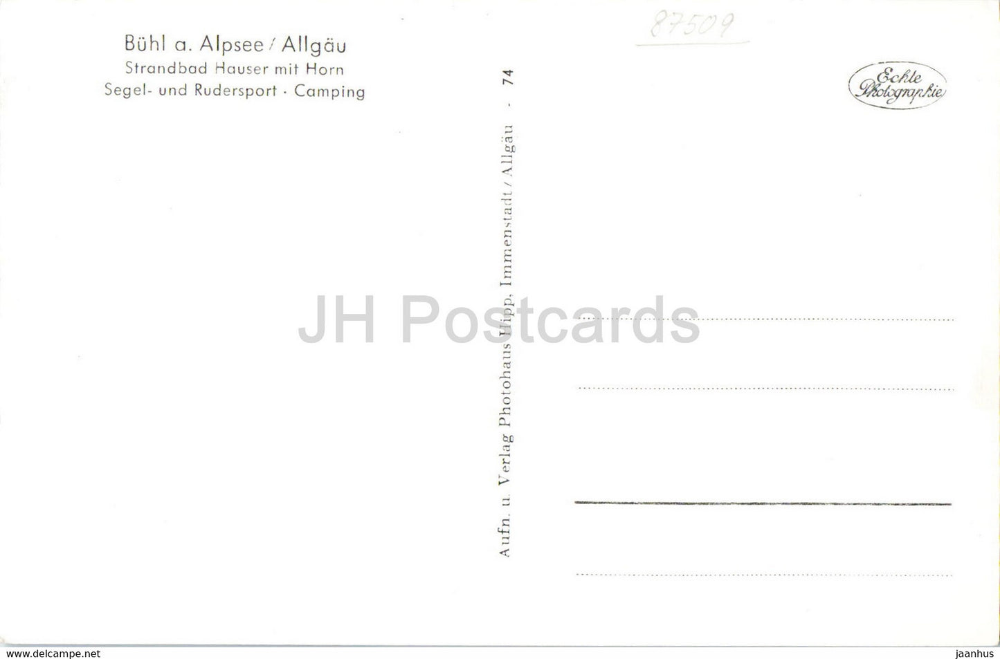 Buhl a Alpsee - Allgau - Strandbad Hauser mit Horn - old postcard - Germany - unused