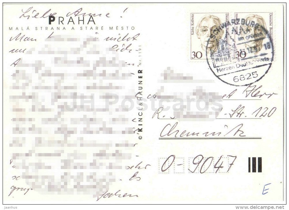 Praha - Prague - Mala Strana - Stare Mesto - Czech Republic - used 1991 - JH Postcards