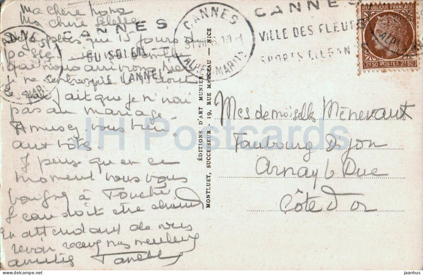 Cannes - Vue sur le Suquet et les Iles - La Cote D'Azur - 235 - carte postale ancienne - France - occasion