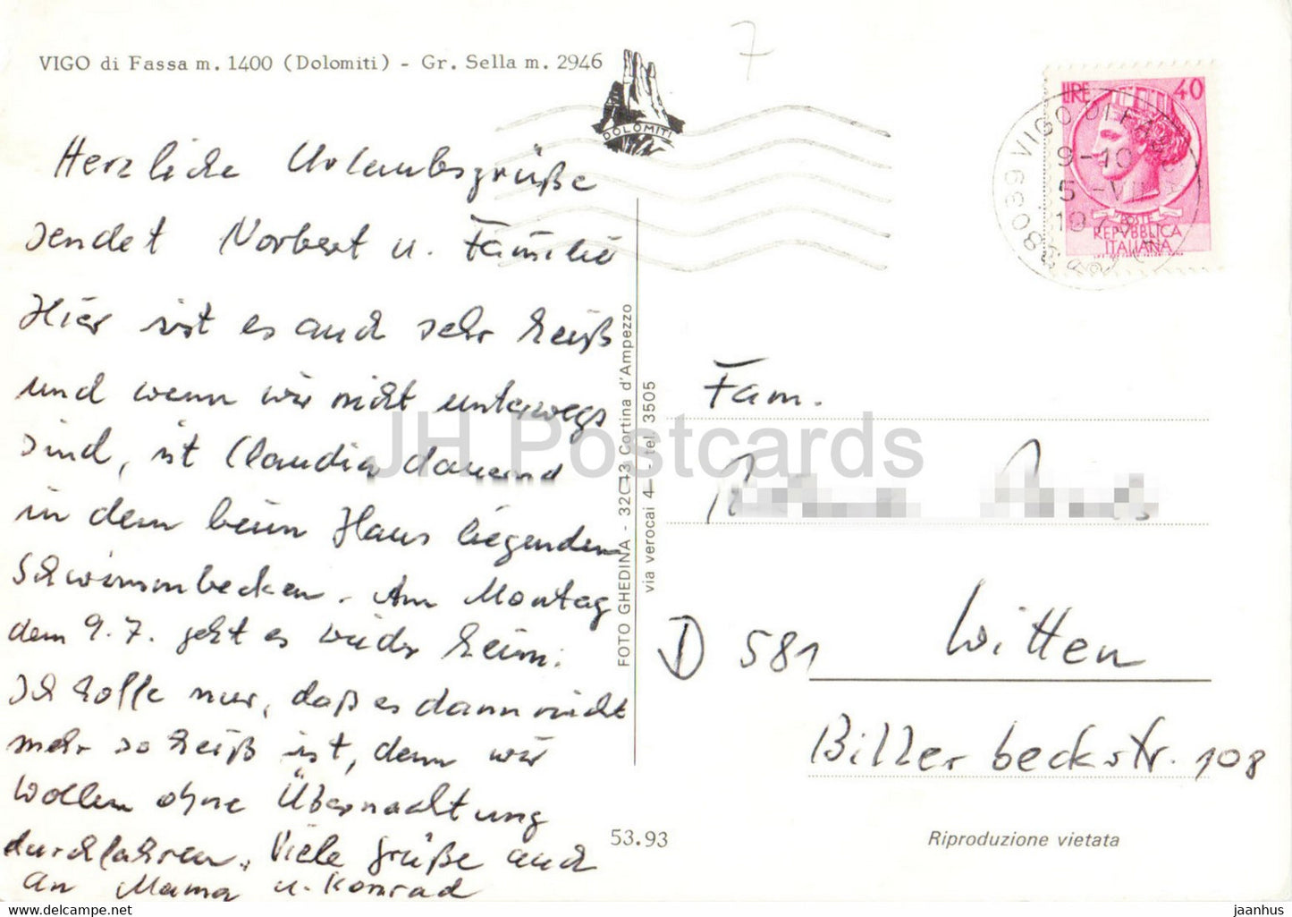 Dolomiti - Vigo di Fassa 1400 m - Gr Sella - 1975 - Italy - used