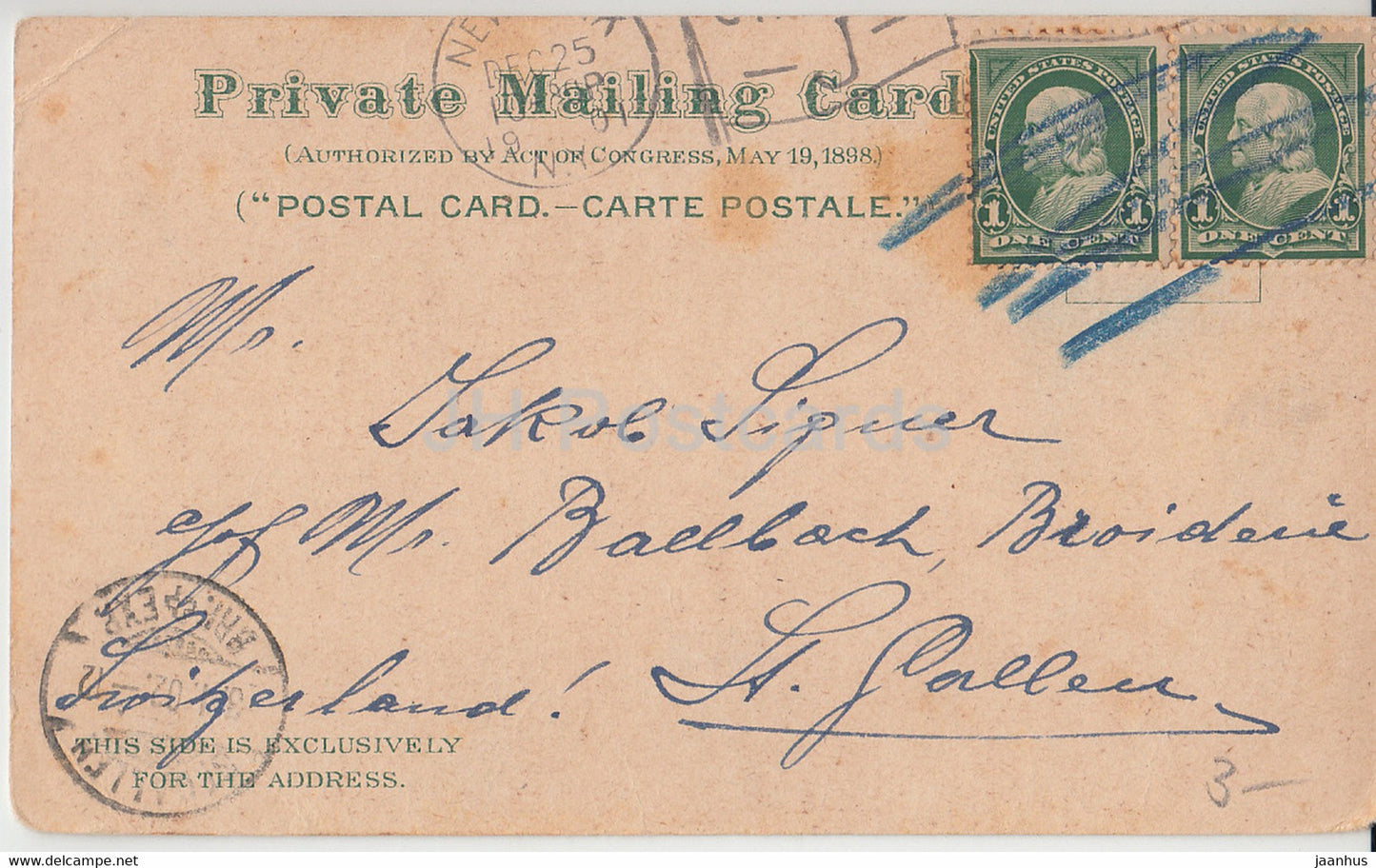 New Year Greeting Card - A Happy New Year - young couple - illustration - Jos Koehler - old postcard - 1901 - USA - used