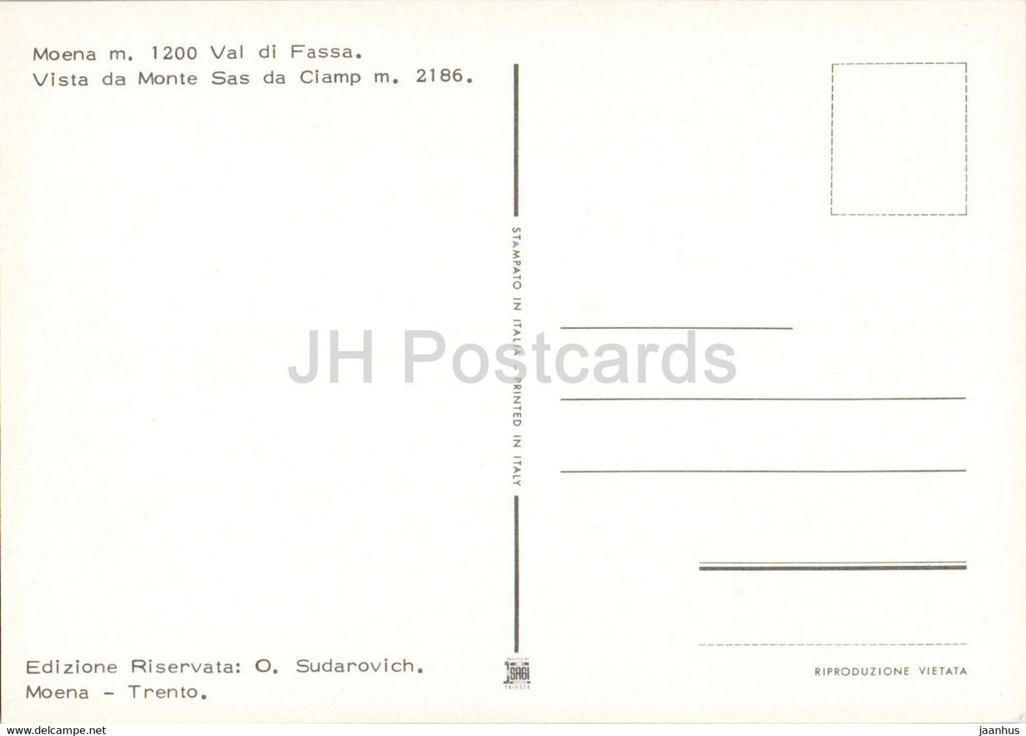 Moena m 1200 Val di Fassa - Vista Monte Sas da Ciamp 2186 m - Italy - unused