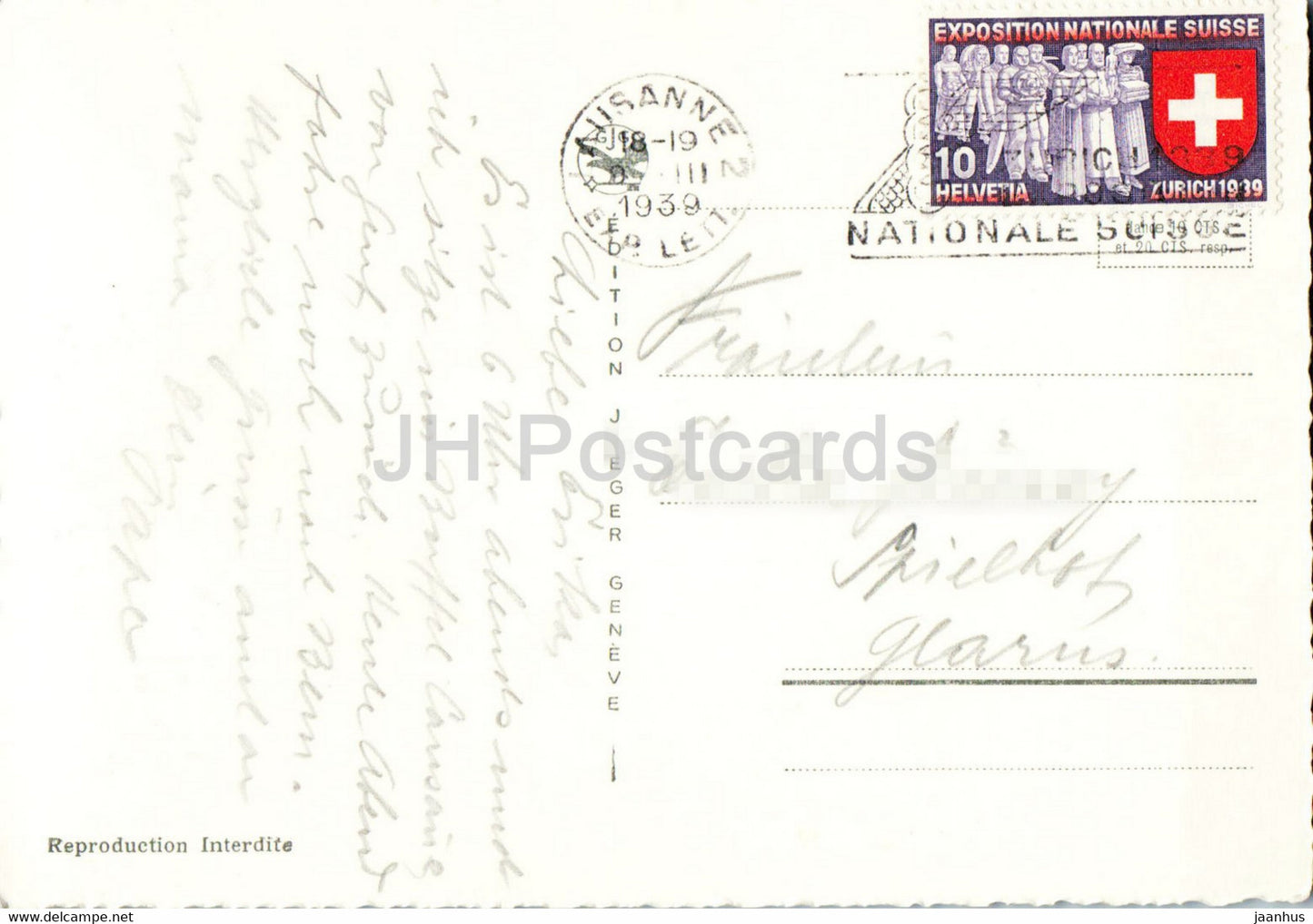 Barque du Lac Leman - birds - sailing boat - 8236 - old postcard - 1939 - Switzerland - used