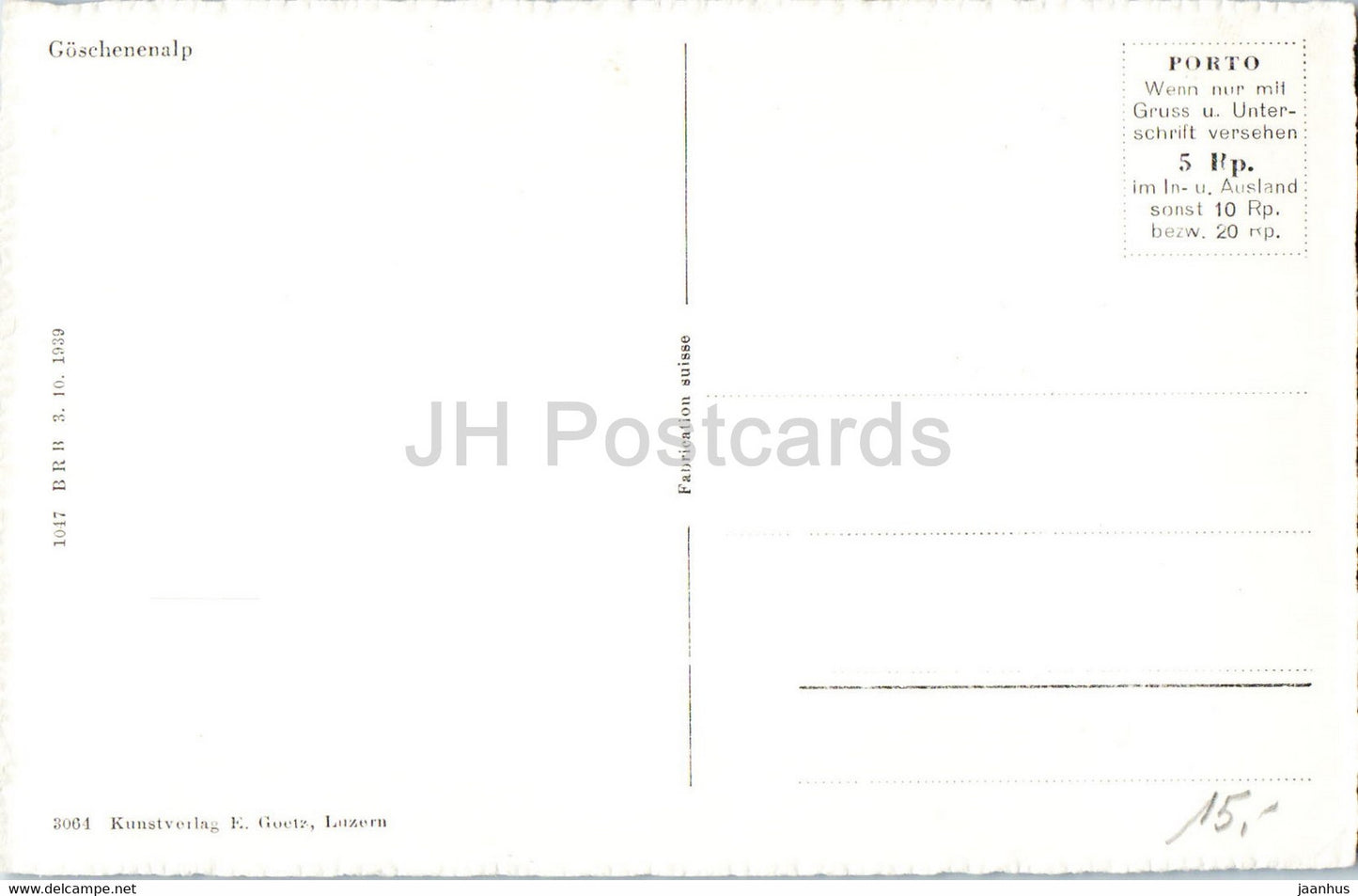 Goschenenalp - 3064 - carte postale ancienne - Suisse - inutilisée